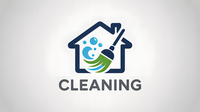 House cleaning logo with gloves and bubbles icon