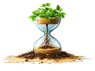 Hourglass with plant growing from sand and roots image