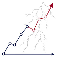 Broken graph line transforming into lightning bolt