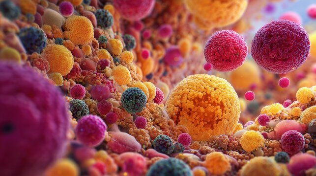 Autoimmune thyroiditis: scientific visualization of autoimmune thyroiditis showing immune cells attacking thyroid tissue, cinematic macro perspective, highly detailed cellular structures