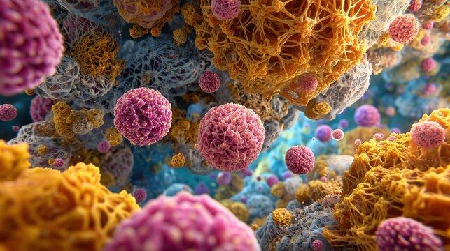 Autoimmune thyroiditis: scientific visualization of autoimmune thyroiditis showing immune cells attacking thyroid tissue, cinematic macro perspective, highly detailed cellular structures