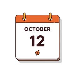 Fototapeta premium A modern calendar icon displaying October 12th with an autumn leaf motif, perfect for seasonal event notifications and reminders. This clean graphic