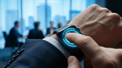 Businessman Using Smartwatch to Accept Notification at Office Meeting - Powered by Adobe