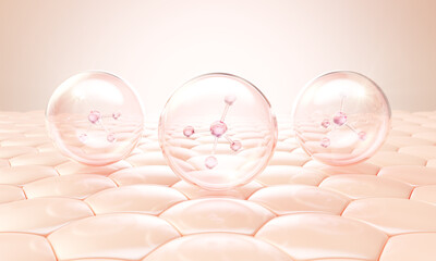 Cosmetic serum Oil drop on skin cell, Skin Repair, moisturizer, collagen serum, 3d rendering.