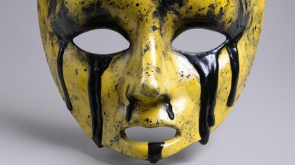 Vibrant yellow and black traditional crying demonic face mask with dark tears