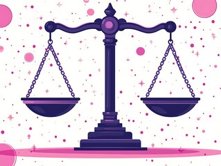 Purple and Pink Scales of Justice with Sparkling Star Background balance weighing