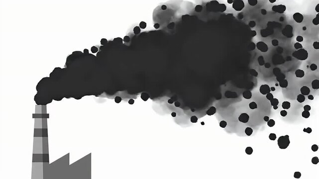 Industrial factory chimney emits dark smoke into the air causing environmental pollution