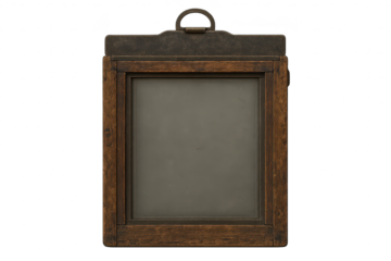 Vintage wooden picture frame with transparent background blank inside