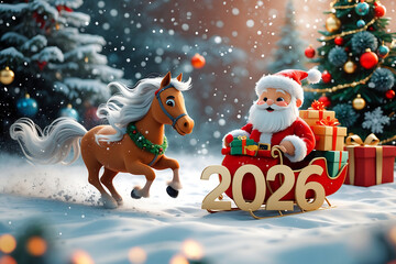 new year greeting card with horse