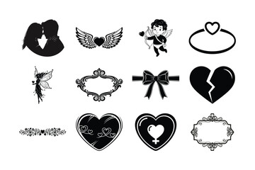Black Valentine&rsquo;s Day Love Icons Set
