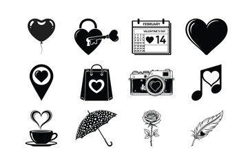 Black Valentine&rsquo;s Day Love Icons Set