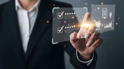 A business professional evaluating customer satisfaction and quality assurance data