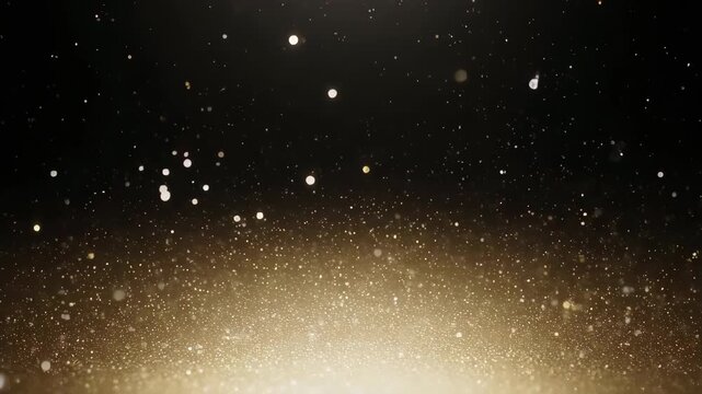 ブラックからゴールドへ変化するメタリックなグラデーション背景。
明るい光粒子が浮遊し、華やかで格式ある雰囲気を演出。
コントラストの強い色彩と発光が高級感を強調。