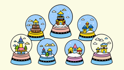 Snow globes with castles, isolated on transparent background