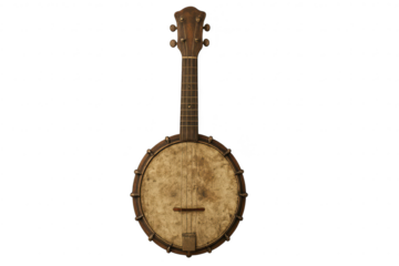Detailed Banjo Illustration with a transparent background and neutral tones.