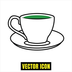 Vector icon of a white teacup with green liquid and a saucer, perfect for beverages Vector
