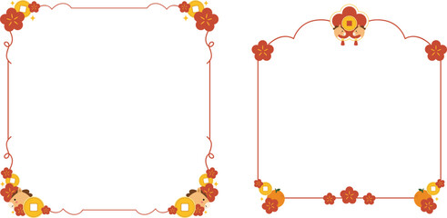 Chinese New Year Horse Cute Frame Illustration Collection with Gold and Flower