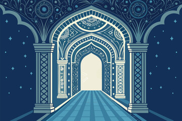 Temple Corridor Leading Magical Illustration