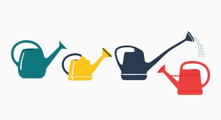 Four diverse vibrant watering cans for gardening and plant care garden tools watering illustration growth