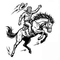 Obraz premium Cowboy riding horse at high speed with raised hand in the air