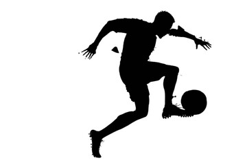 Dynamic soccer player illustration with geometric effects.