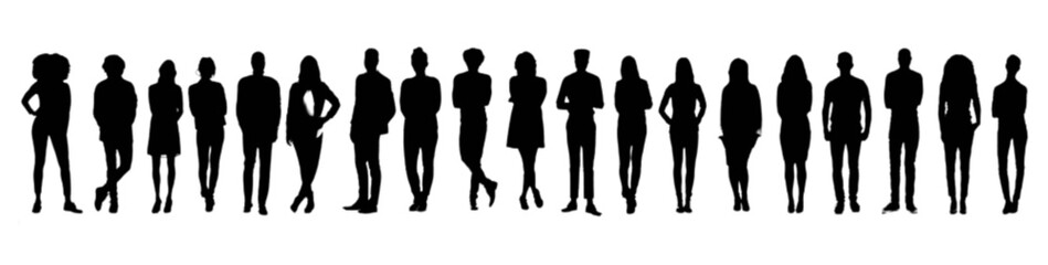 Diverse group of people standing together on a white background.