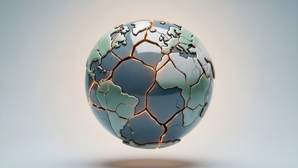 Earth Cracked and Fragmented Conceptual Representation of Environmental Crisis or Global Instability