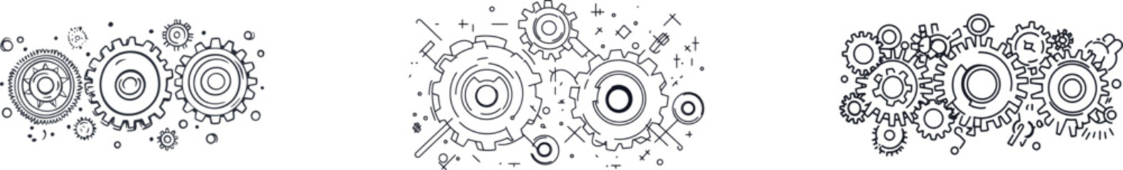 The concept of teamwork in a business setting is visually represented by a continuous line of moving gears and wheels, symbolized by a round metal wheel that serves as a company logotype template,