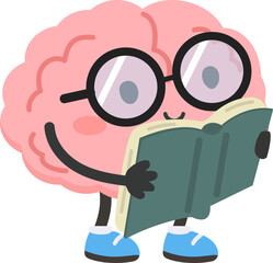 Cartoon Brain Reading a Book Illustration