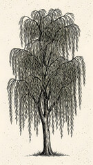 Weeping Willow Tree Illustration Drawing.