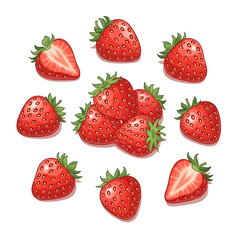 Fresh strawberries illustration on white background.