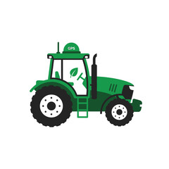 Obraz premium Modern green tractor with GPS technology for precision farming and agriculture