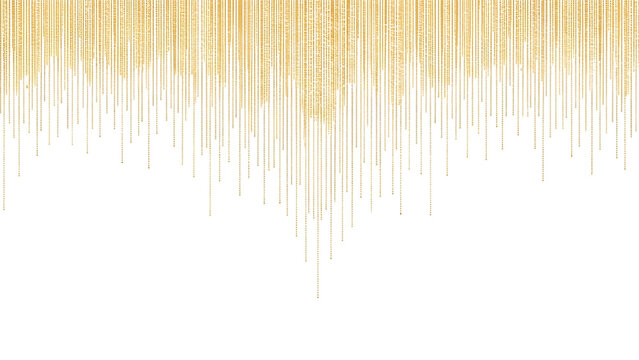 Gold chain curtain hanging down isolated on a transparent background beads