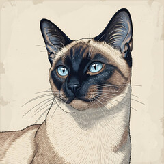 Siamese cat with blue eyes portrait.