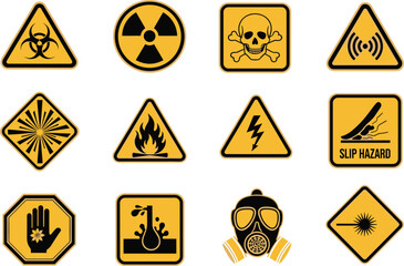 Obraz premium Hazard warning signs vector illustration, biohazard, radiation, toxic, communication
