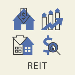 REIT icons set. Real Estate Investment Trust Fund logos. Variations style design isolated on white background