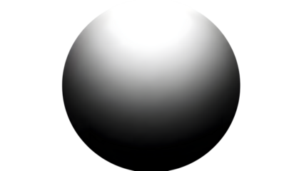 Gradient sphere with white to black transition isolated on a transparent background