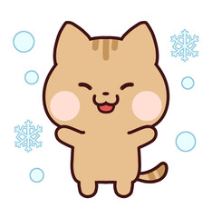 雪に喜ぶトラ猫