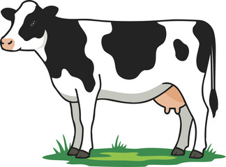 Holstein Friesian Cow Standing Dairy Cattle - Animal Character Illustration Isolated on Transparent Background
