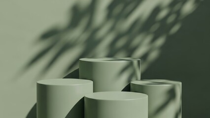 Minimalist green cylinders with shadows.