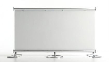 Blank retractable banner stand for displaying custom graphics. Modern sleek design, portable for events, trade shows. Easy setup for indoor presentations, promotions. Space for branding, information.