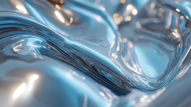 Abstract iridescent liquid surface with flowing waves and reflections