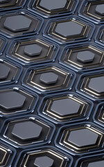 Metallic hexagon structure pattern background, 3d rendering.