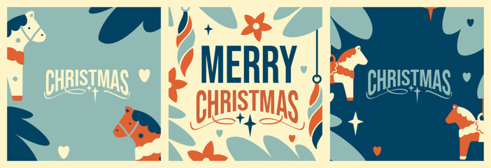 Retro set of square Christmas frames with copy space. Ideal for social media posts, greetings, and seasonal promotions © Vigurskaia Sofiya