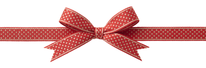 Red ribbon with white polka dots tied in a bow isolated on transparent background