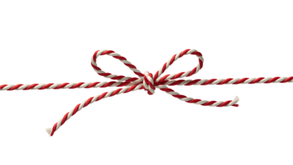Red and white striped rope tied in a bow isolated on transparent background