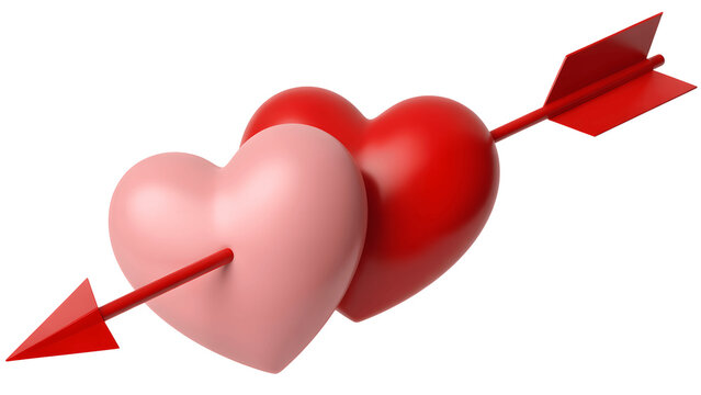 Two hearts pierced by a red arrow in love symbol isolated on transparent background
