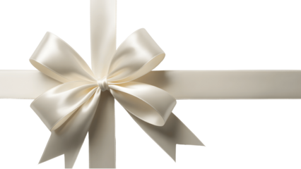 Elegant cream colored ribbon bow on transparent background