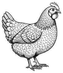 a drawing of a chicken or rooster in black ink, black, chicken, drawing, hen, illustration, ink, rooster, step, against transparent background © Alloca Design Studio