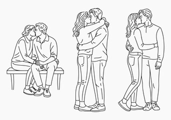 Beautiful Couple Illustrations in Black and White Showing Love and Affection